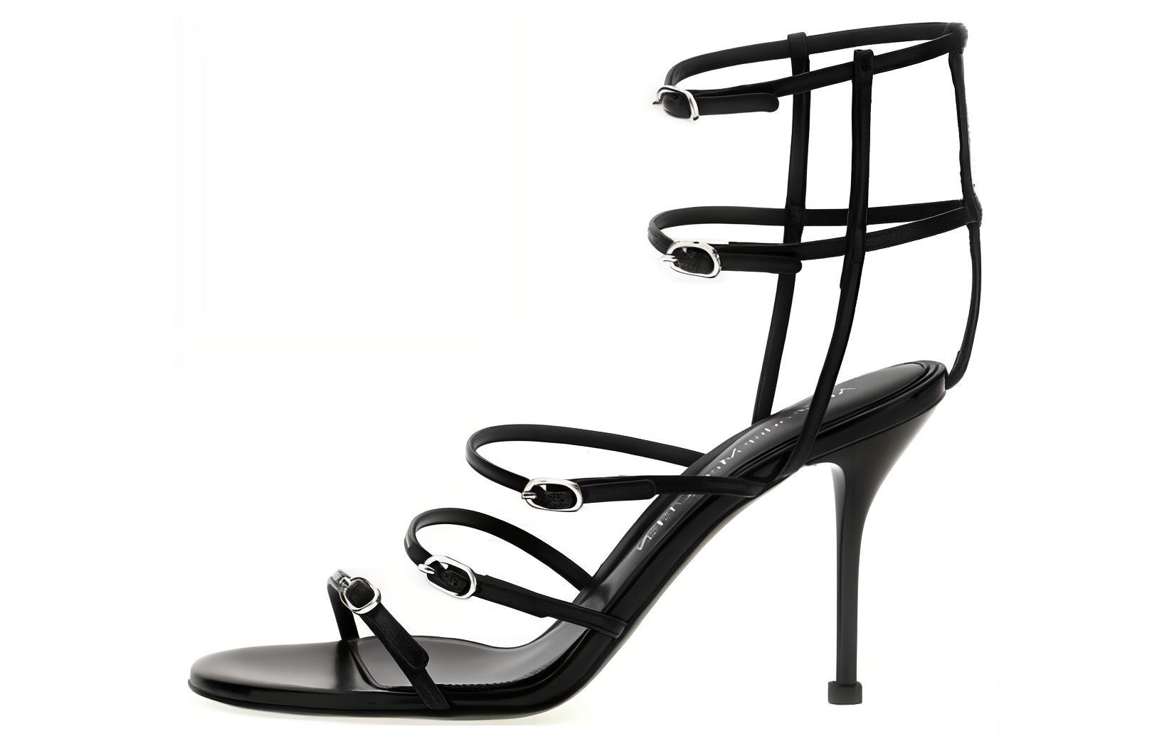 Buy (W) アレキサンダー・マックイーン レザーコンフォートサンダル (黒) 780741WIEX01000