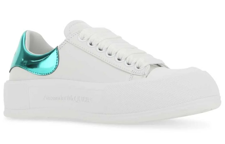 Order (W) 亚历山大·麦昆白绿色皮革时尚运动鞋 716636WICEL9079