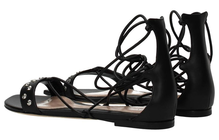 Lookbook (W) Alexander McQueen Leren Platte Sandalen ''Zwart'' 571640WHMUJ1081