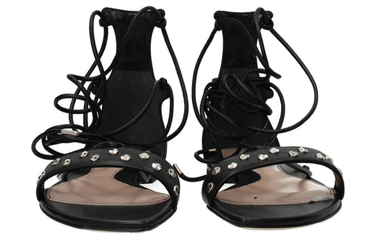 Shop (W) Alexander McQueen Leren Platte Sandalen ''Zwart'' 571640WHMUJ1081