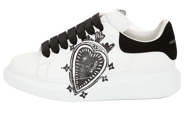 (Women) Alexander McQueen Leather Heart Logo Lace Up Oversized Sneakers 'White Black' 667570WIAF39061