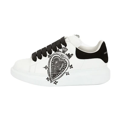 (W) Alexander McQueen Leather Heart Logo Lace Up Oversized Sneakers 'White Black'