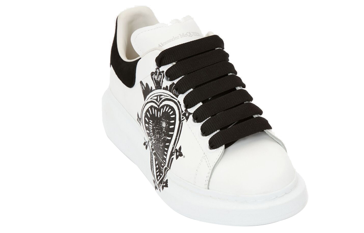 (W) Alexander McQueen Leather Heart Logo Lace Up Oversized Sneakers 'White Black' 圖 2