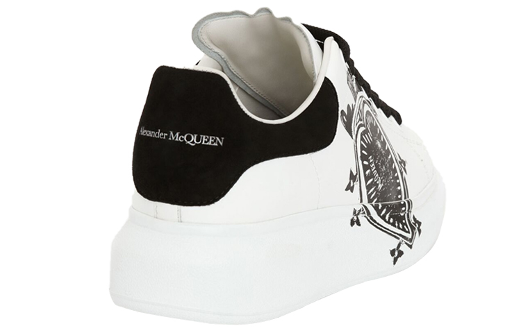 (W) Alexander McQueen Leather Heart Logo Lace Up Oversized Sneakers 'White Black' 圖 3
