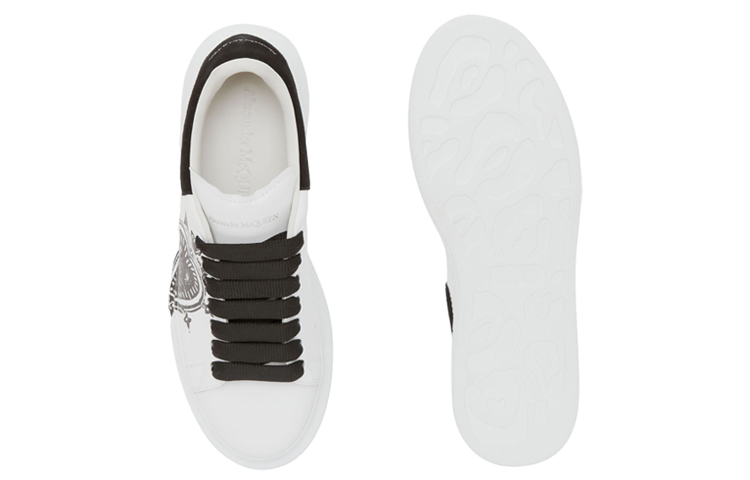 (W) Alexander McQueen Leather Heart Logo Lace Up Oversized Sneakers 'White Black' 圖 4