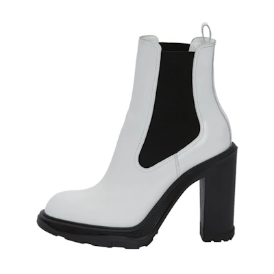 (W) Alexander McQueen Tread Slick Heeled Chelsea Boot 'Ivory Black'