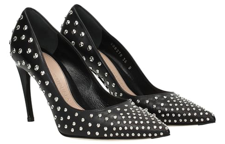 Order (W) Alexander McQueen Sepatu Tinggi Kulit 'Hitam' 508278WHMU01000