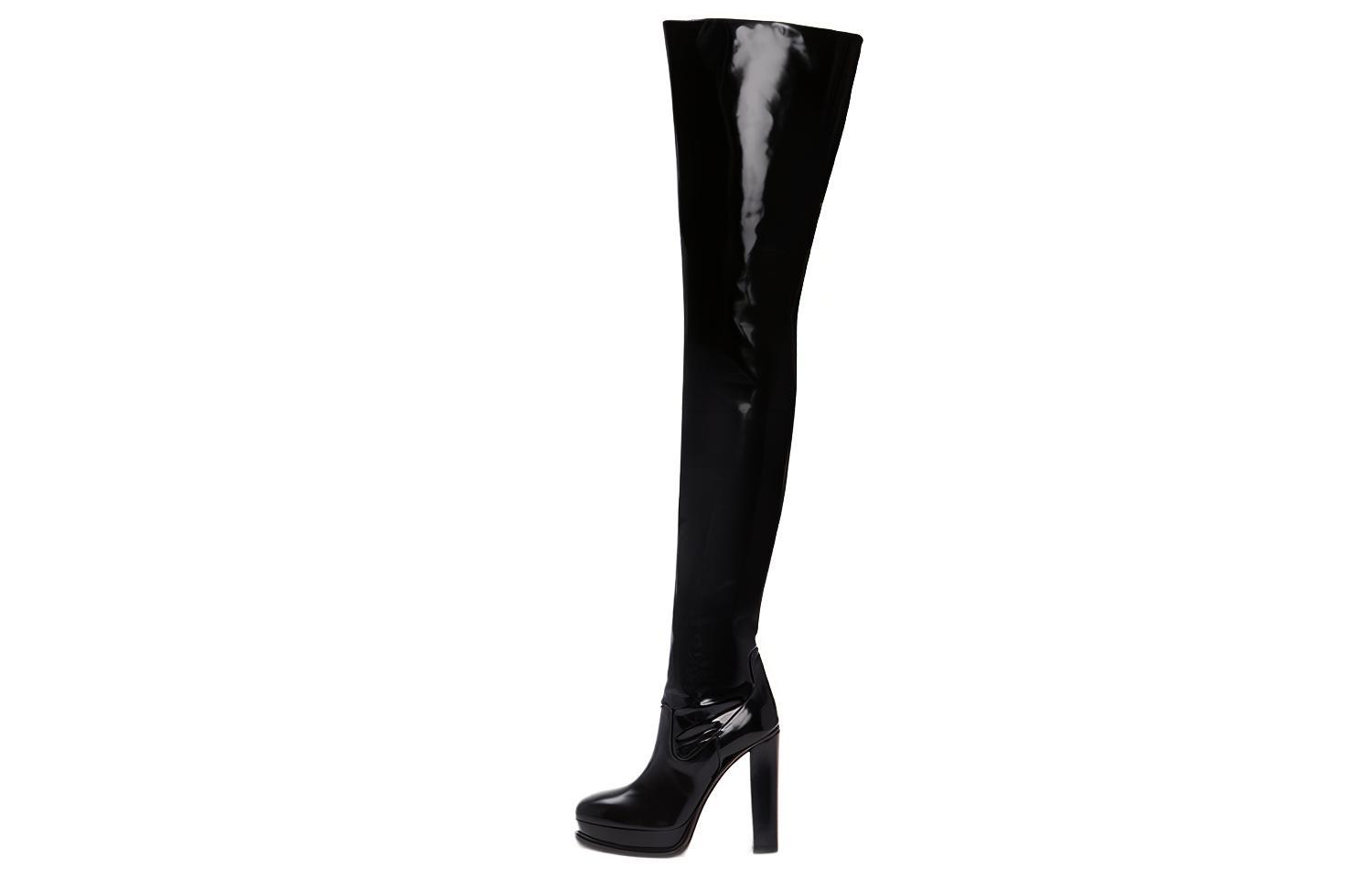 (Women) Alexander McQueen Leather High-Top Boot 'Black Chunky Heel' 734982WHSW01000