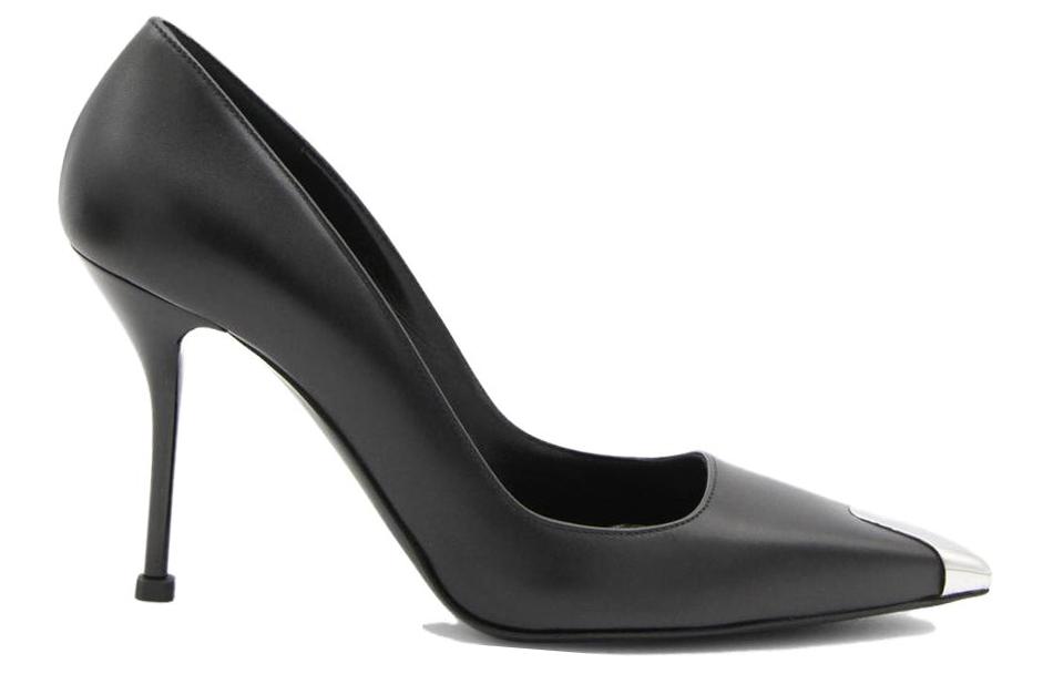 Order (W) Alexander McQueen Sepatu Tumit Tinggi Kulit 'Hitam' Slip-On 757495WIEA11081