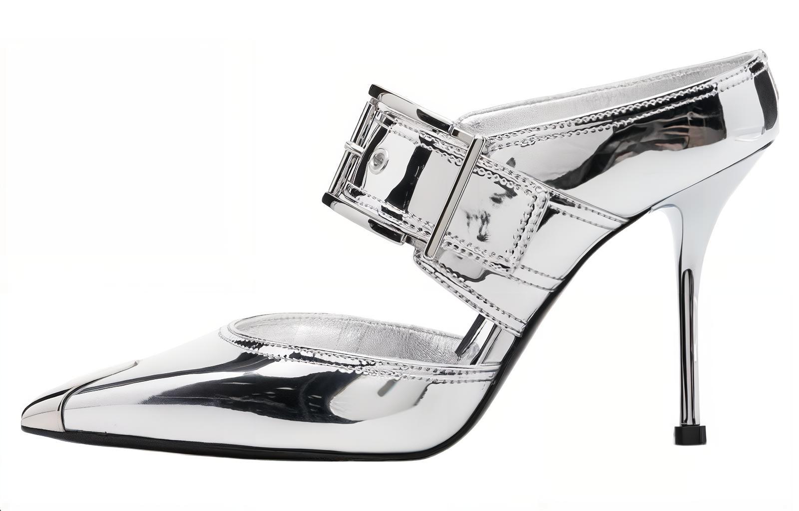 Buy (W) Tumit Tinggi Kulit Alexander McQueen 'Perak Fesyen Selesa' 744761W4WG18100