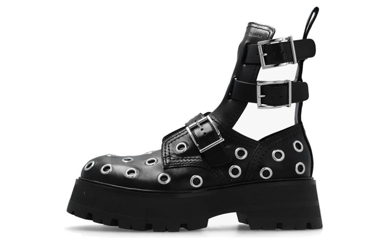 Buy (W) Stivaletti in Pelle con Dettaglio Lacci Alexander McQueen ''Nero'' 733046WIC781081