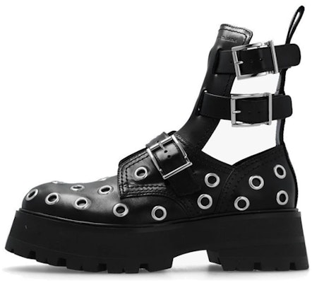 (Women) Alexander McQueen Leather Lace-Detail Booties 'Black' 733046WIC781081 Buy (Women) Alexander McQueen Leather Lace-Detail Booties 'Black' 733046WIC781081