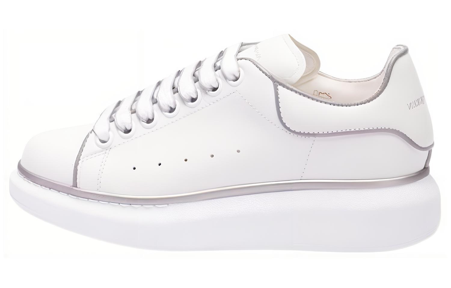 Buy Alexander McQueen 亞歷山大麥昆 皮革 時尚系帶 低幫 板鞋 女款 白色