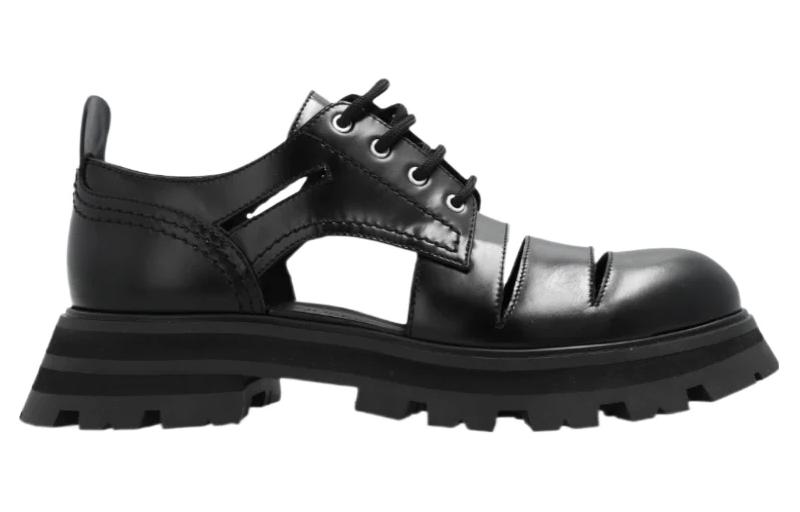 (W) Alexander McQueen Leather Low-Top Sneakers 'Black' 圖 2
