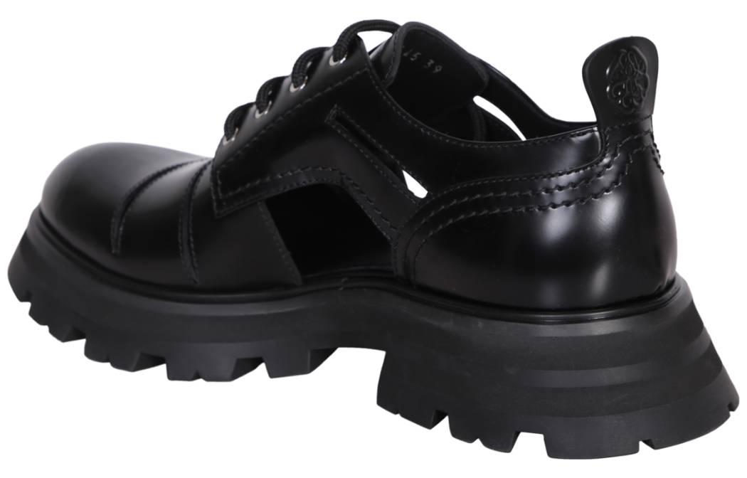 (W) Alexander McQueen Leather Low-Top Sneakers 'Black' 圖 4