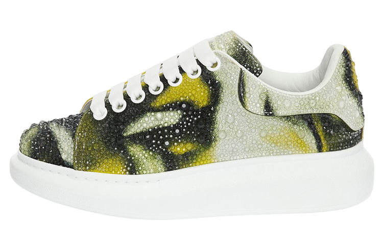 Buy Alexander McQueen亞歷山大麥昆 皮革 低筒繫帶 時尚板鞋 女款 白黃黑