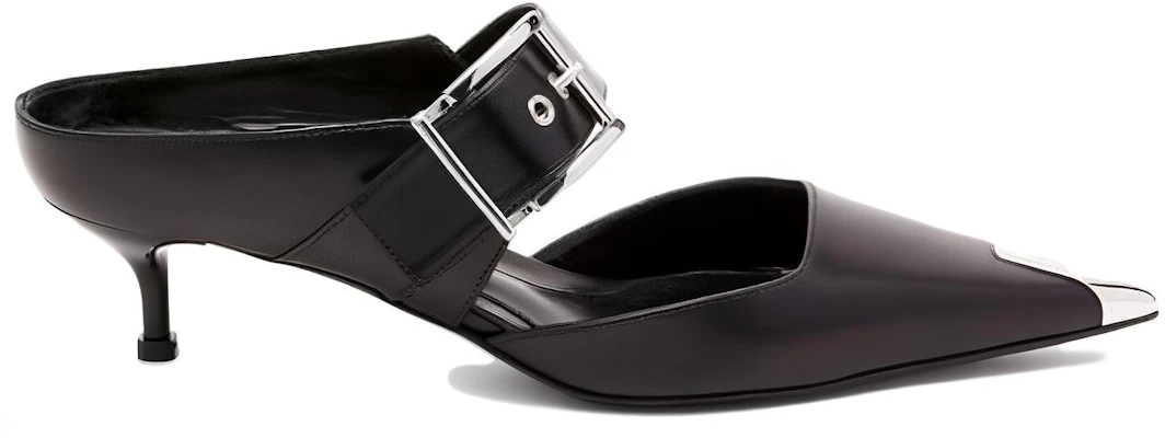 (W) Alexander McQueen Leren Open-Back Puntige Fashion Slide 4cm ''Punk Zwart'' 757514WIEA11081 Order (W) Alexander McQueen Leren Open-Back Puntige Fashion Slide 4cm ''Punk Zwart'' 757514WIEA11081