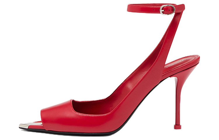 (Women) Alexander McQueen Leather Open-Toe Buckle Slide 'Red' 757489WIEA16088