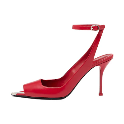 (W) Alexander McQueen Leather Open-Toe Buckle Slide 'Red'