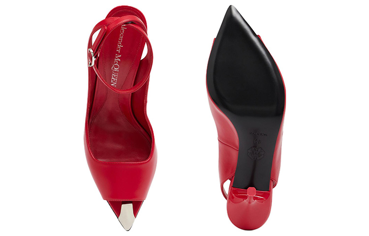 Shop (W) Sandal Gesper Terbuka Kulit Alexander McQueen 'Merah' 757489WIEA16088