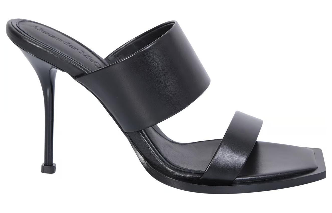 Order (W) 알렉산더 맥퀸 블랙 가죽 오픈토 하이힐 샌들 747581WIDQ01000