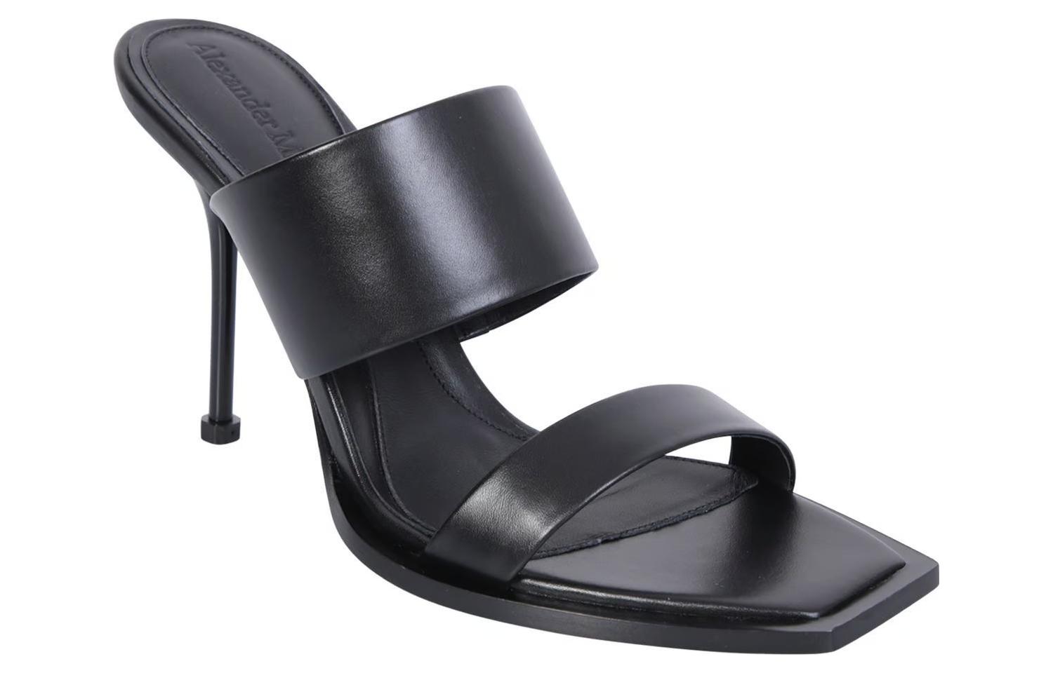 Lookbook (W) 알렉산더 맥퀸 블랙 가죽 오픈토 하이힐 샌들 747581WIDQ01000
