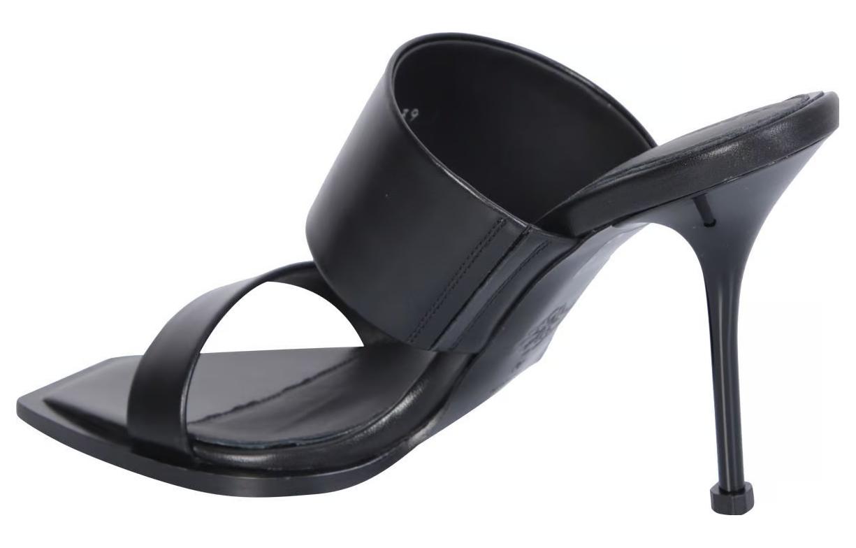 Shop (W) 알렉산더 맥퀸 블랙 가죽 오픈토 하이힐 샌들 747581WIDQ01000