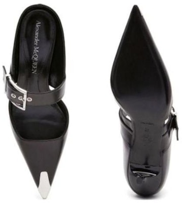 (W) Alexander McQueen Kulit Terbuka Tumit Runcing Fesyen Slip 4cm 'Punk Hitam' 757514WIEA11081 Lookbook (W) Alexander McQueen Kulit Terbuka Tumit Runcing Fesyen Slip 4cm 'Punk Hitam' 757514WIEA11081