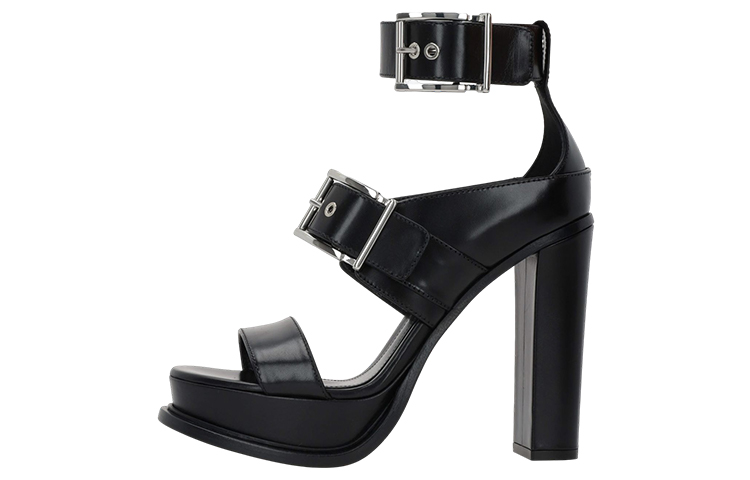(Women) Alexander McQueen Leather Open Toe Buckle Sandal 'Black' 734984WHSWD1081
