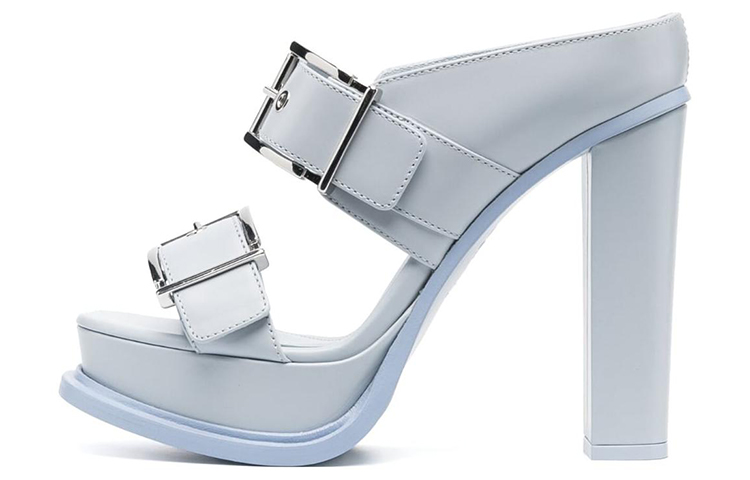 (Women) Alexander McQueen Leather Open Toe Buckle Sandal 'Blue' 734985WHSWD4559