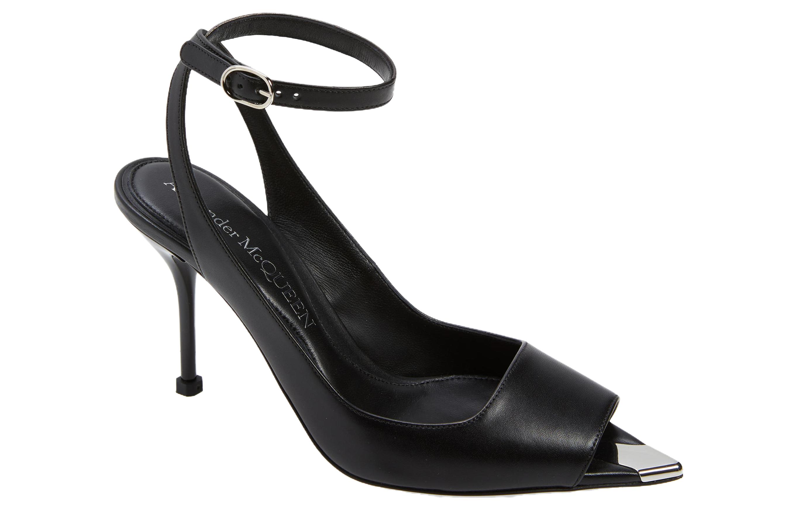 (W) Alexander McQueen Punk Peep Toe 4 In Sandals Silver 'Black' 圖 3