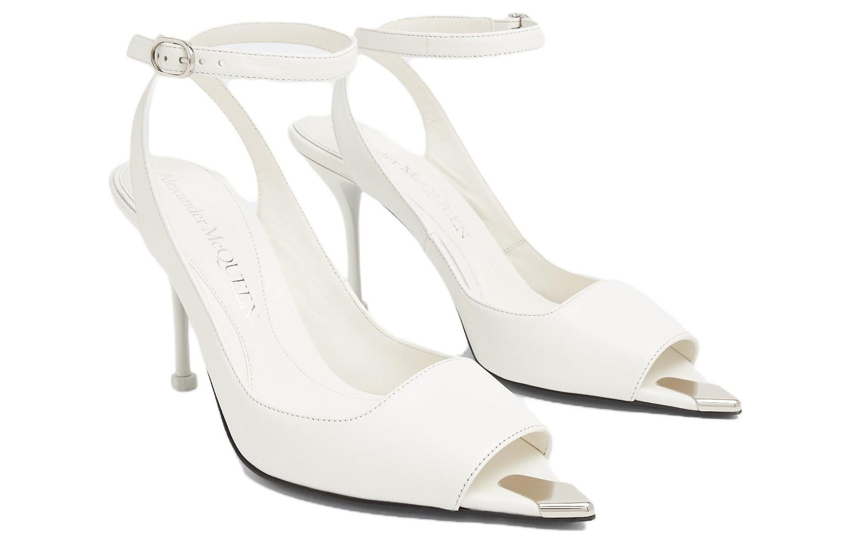 Lookbook (W) Alexander McQueen Kulit Sandal Terbuka Bertali 'Putih' 757489WIEA19359