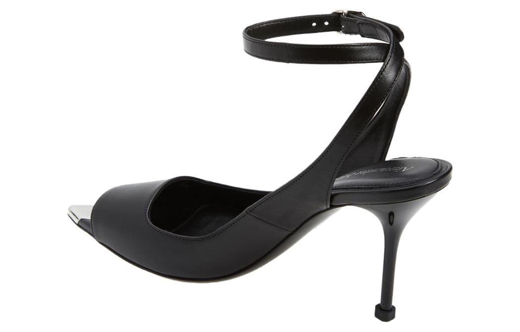(W) Alexander McQueen Punk Peep Toe 4 In Sandals Silver 'Black' 圖 4