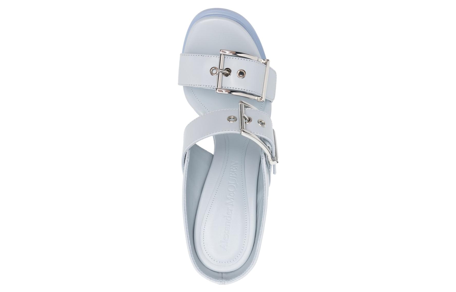 Purchase Alexander McQueen 亚歷山大·麥昆 皮革 露趾搭扣 時尚涼拖 12公分 女款 藍色