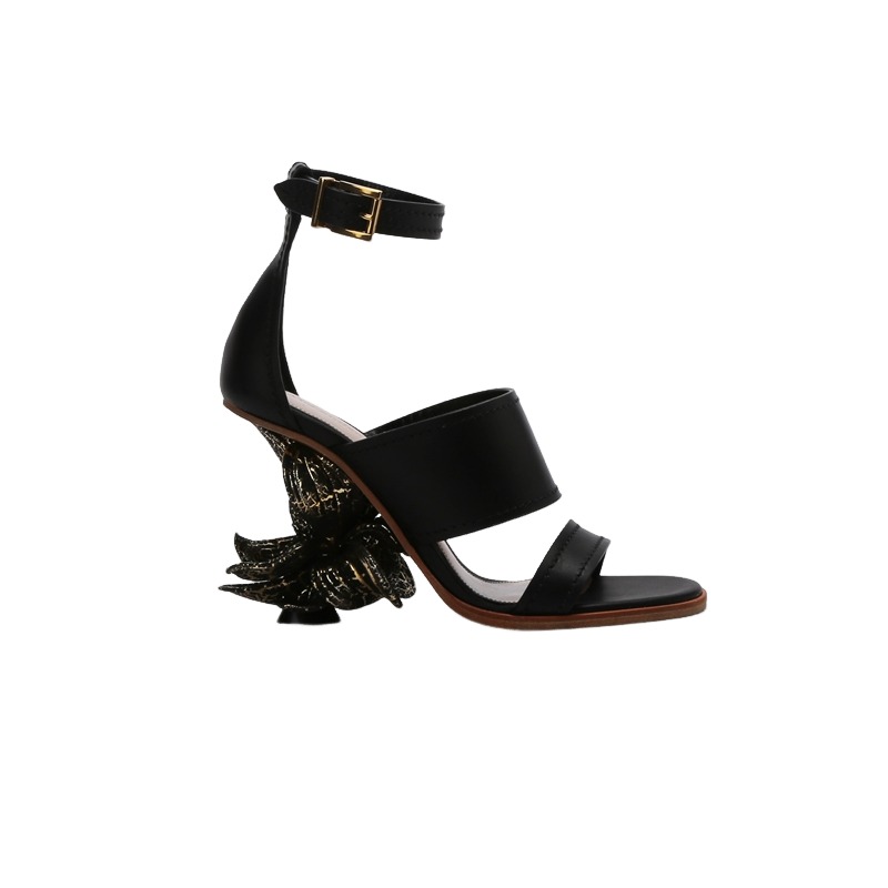 Order (Women) Alexander McQueen Leather Open Toe Flat Sandals 'Black' 21831WHXZC1088