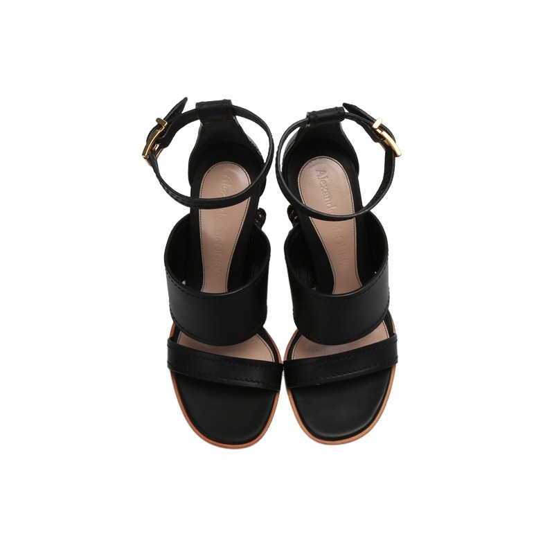 Purchase (Women) Alexander McQueen Leather Open Toe Flat Sandals 'Black' 21831WHXZC1088