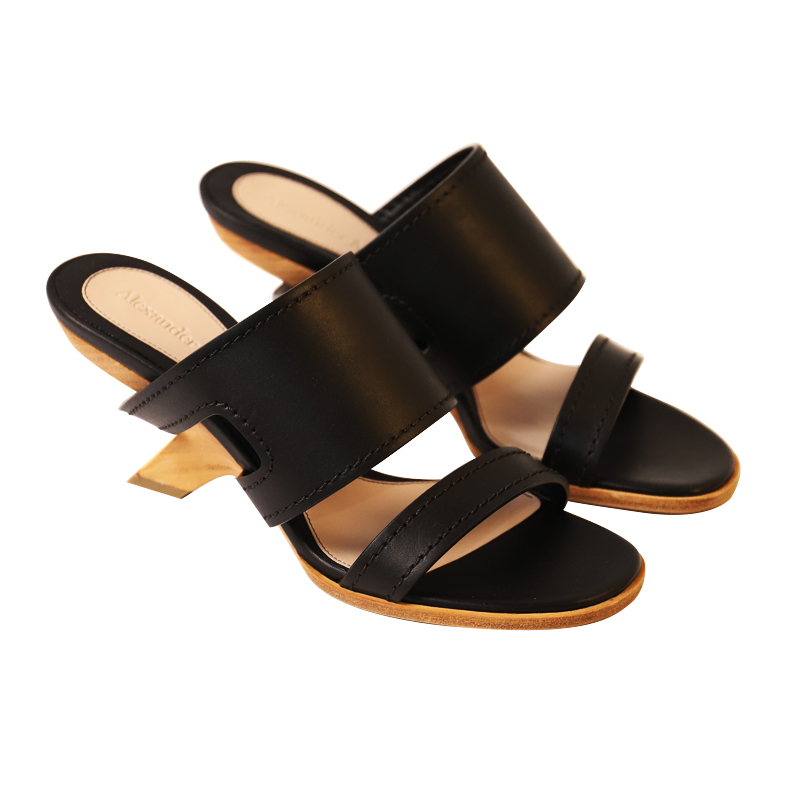 Shop (Women) Alexander McQueen Leather Open Toe Slide 'Black' 621840WHXZ71039