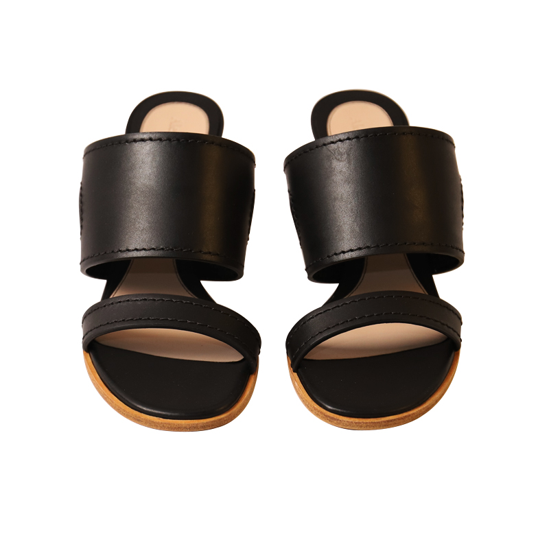 Purchase (Women) Alexander McQueen Leather Open Toe Slide 'Black' 621840WHXZ71039
