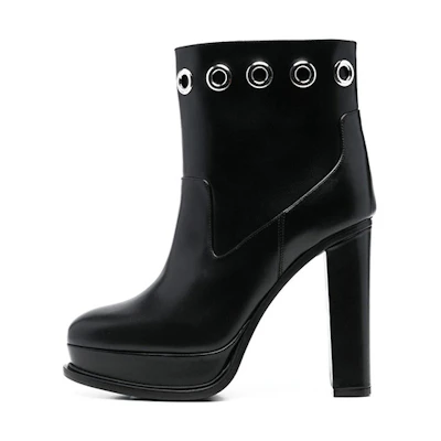 (W) Alexander McQueen Leather Platform Ankle Boot 'Black High-Heel'