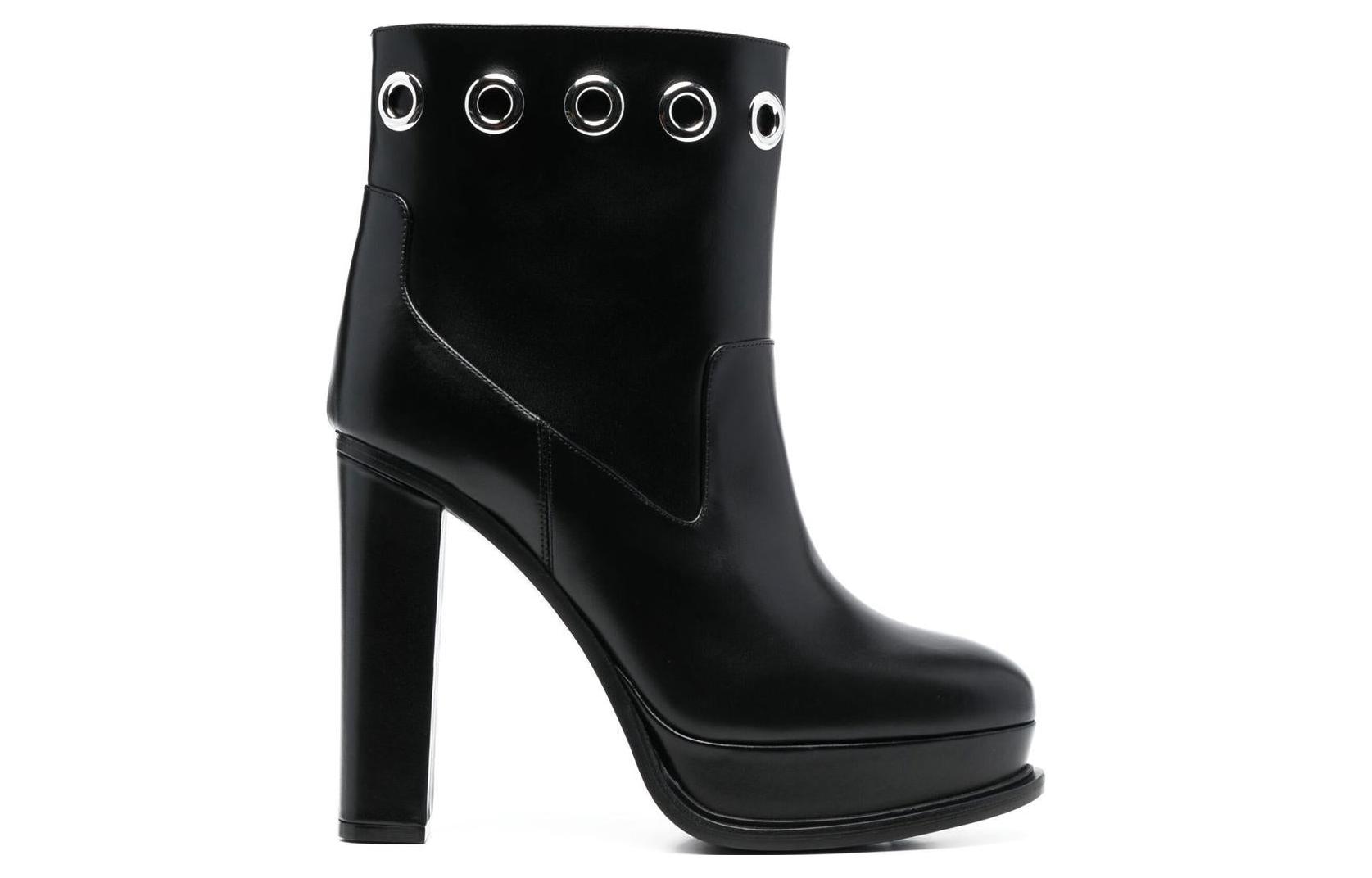 Order (W) Bota de Tobillo Alexander McQueen de Plataforma de Cuero 'Tacón Alto Negro' 734970WHSWD1081