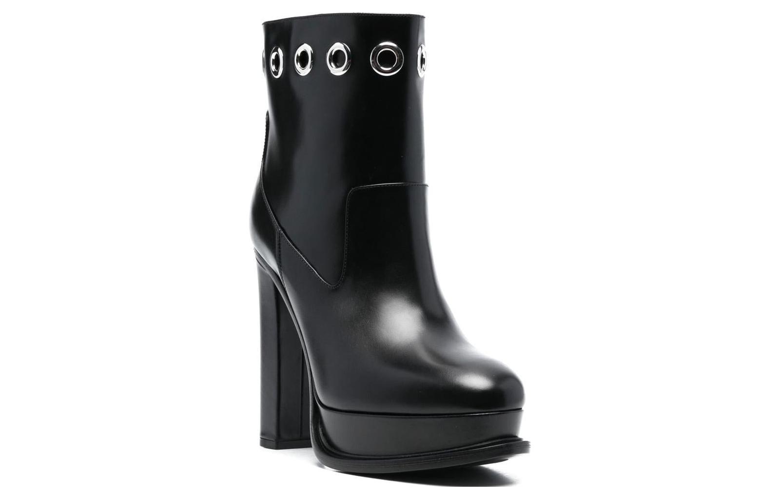 Lookbook (W) Bota de Tobillo Alexander McQueen de Plataforma de Cuero 'Tacón Alto Negro' 734970WHSWD1081