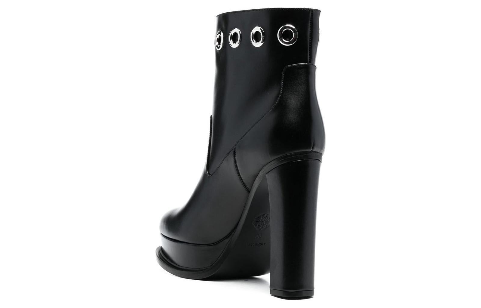 Shop (W) Bota de Tobillo Alexander McQueen de Plataforma de Cuero 'Tacón Alto Negro' 734970WHSWD1081