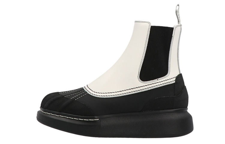 Buy Alexander McQueen 亞歷山大麥昆 皮革 套腳增高 低筒 切爾西靴 女款 白黑色