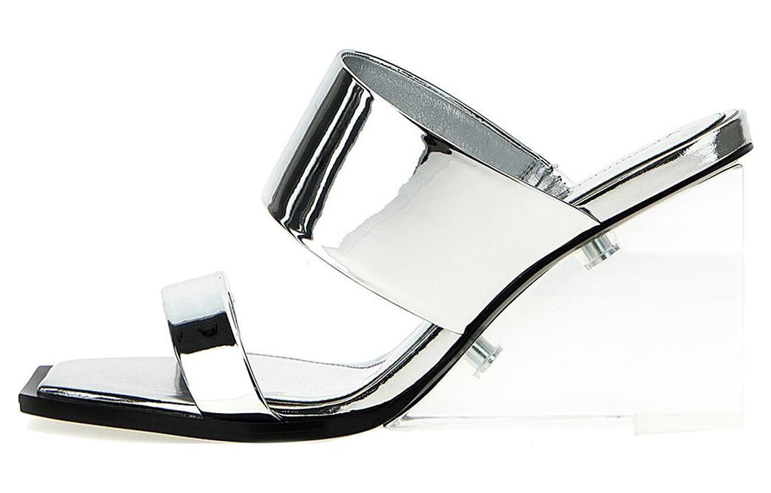 Buy (W) 알렉산더 맥퀸 실버 가죽 플랫폼 샌들 747190W4WG08100