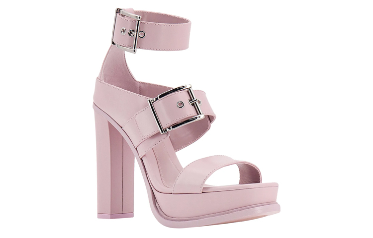 Order (W) Sandalia de Plataforma de Cuero Alexander McQueen 'Hebilla Rosa'. 734984WHSWD5739
