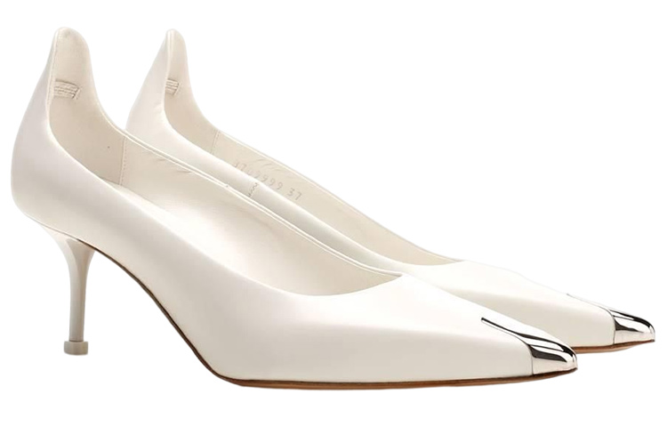 Lookbook (W) Alexander McQueen Zapatos de Tacón Alto de Piel Punta Fina 'Blanco' 709999WHSWD9359