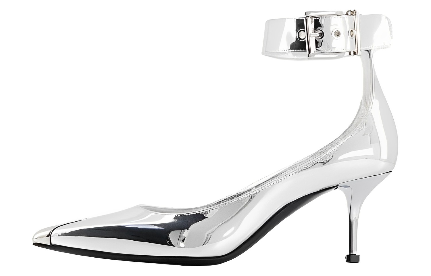 (Women) Alexander McQueen Leather Pointed Toe Buckle Stiletto 'Silver' 744483W4WG18100