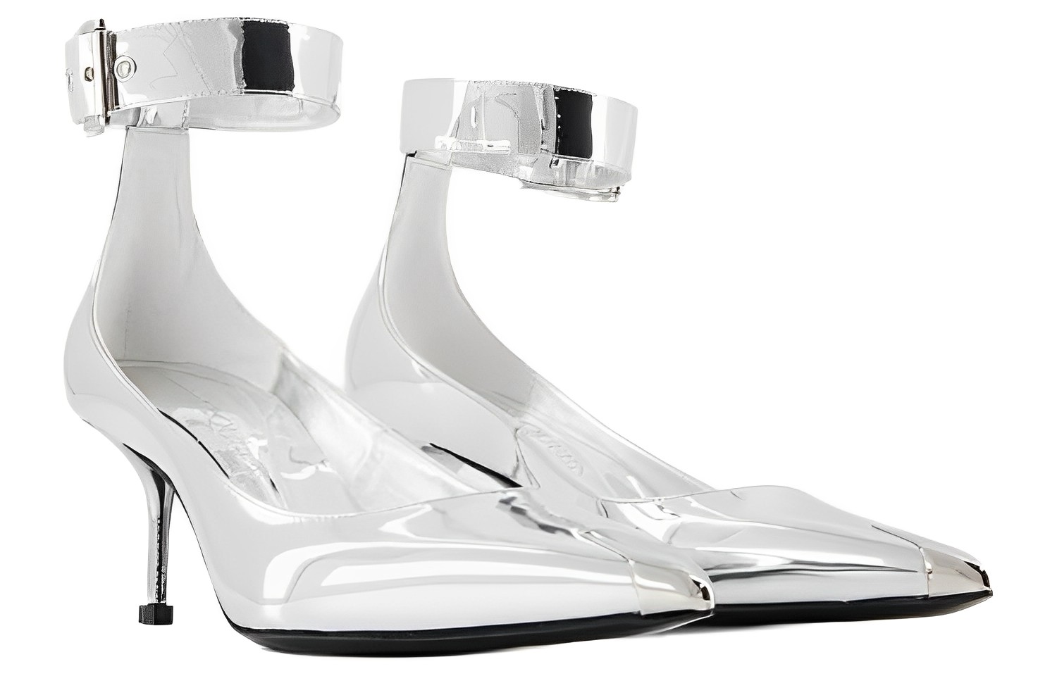 Order (W) Alexander McQueen Tumit Tinggi Kulit Bertumit Runcing 'Perak' 744483W4WG18100