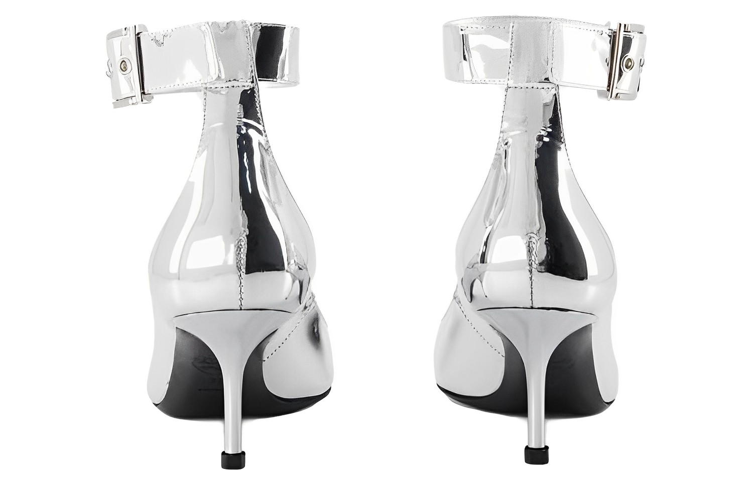 Shop (W) Alexander McQueen Tumit Tinggi Kulit Bertumit Runcing 'Perak' 744483W4WG18100