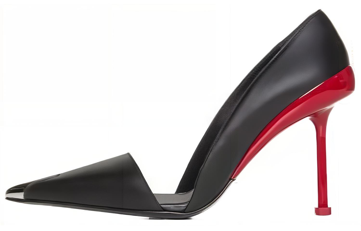 Buy (W) 亚历山大·麦昆黑色皮革尖头高跟鞋 768104WIEA31695